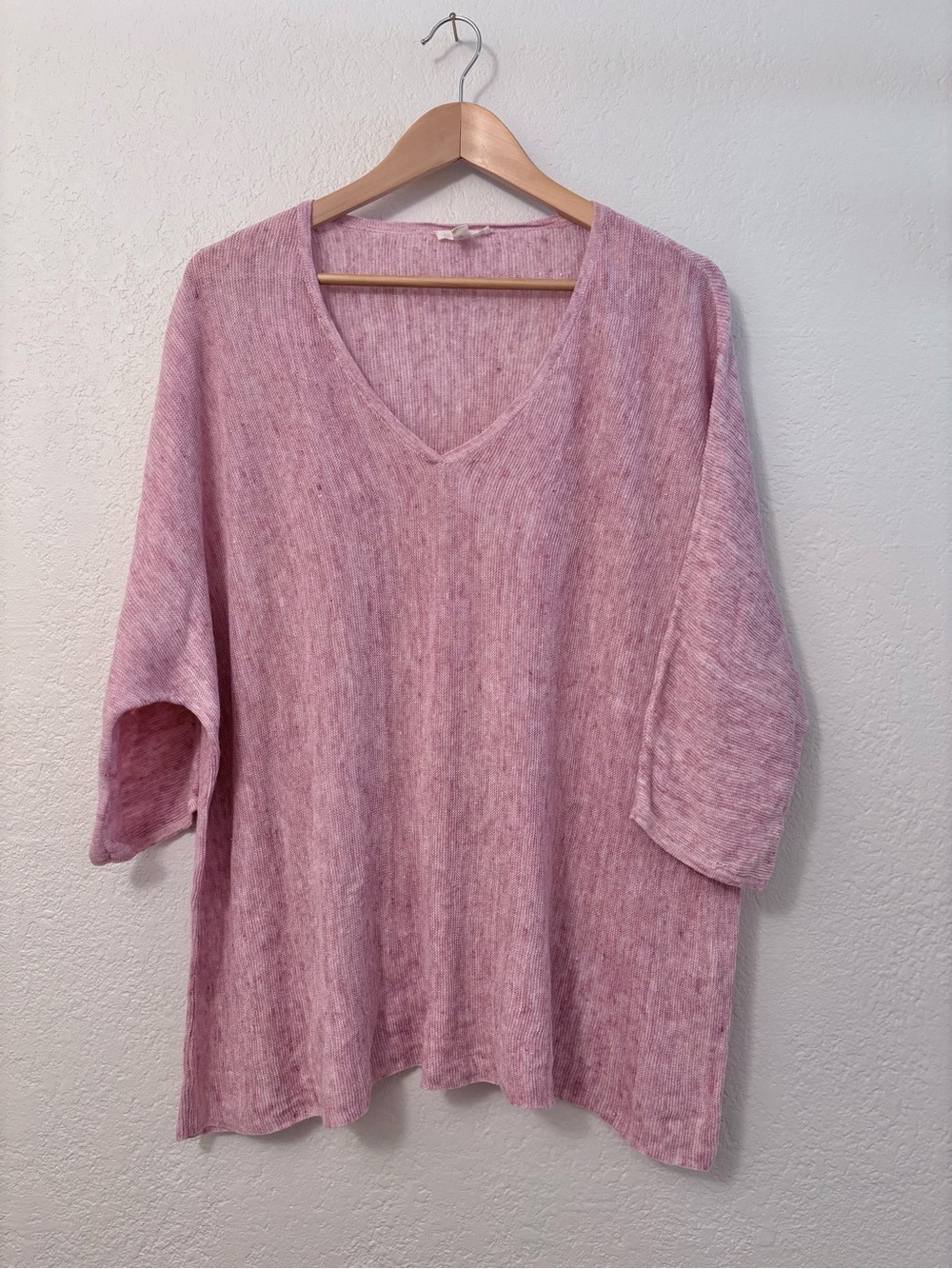 Eileen Fisher Linen Top Women’s XL Blush Pink Mauve Knit V-Neck